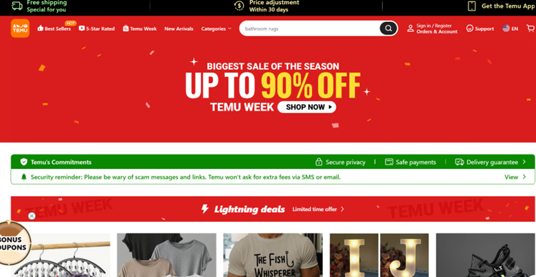 Temu Website Screenshot