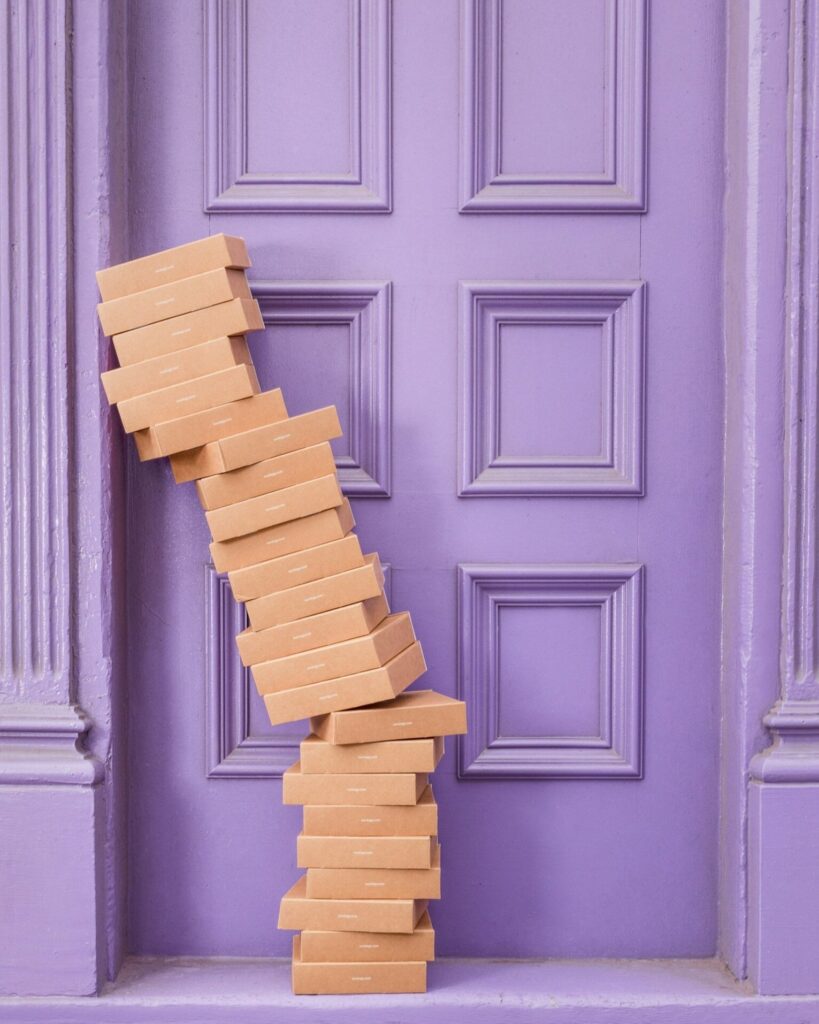 Delivery Boxes on Purple Door
